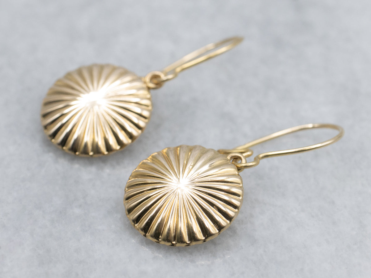 Vintage Radiating Gold Disc Drop Earrings