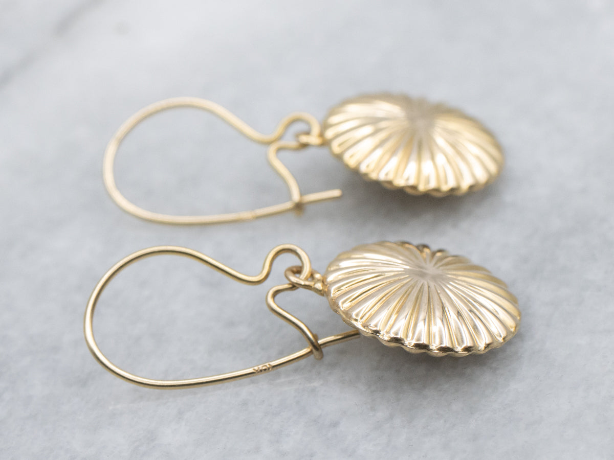 Vintage Radiating Gold Disc Drop Earrings