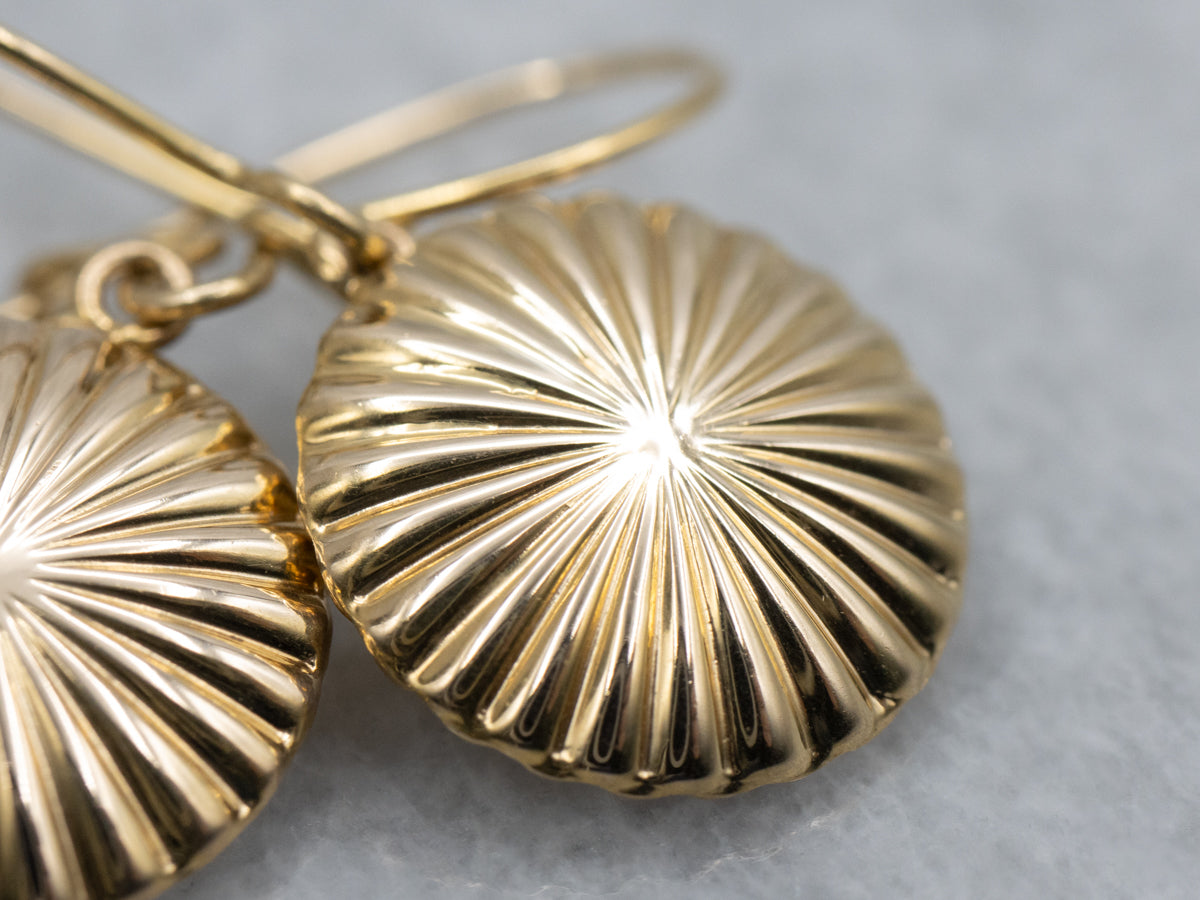 Vintage Radiating Gold Disc Drop Earrings