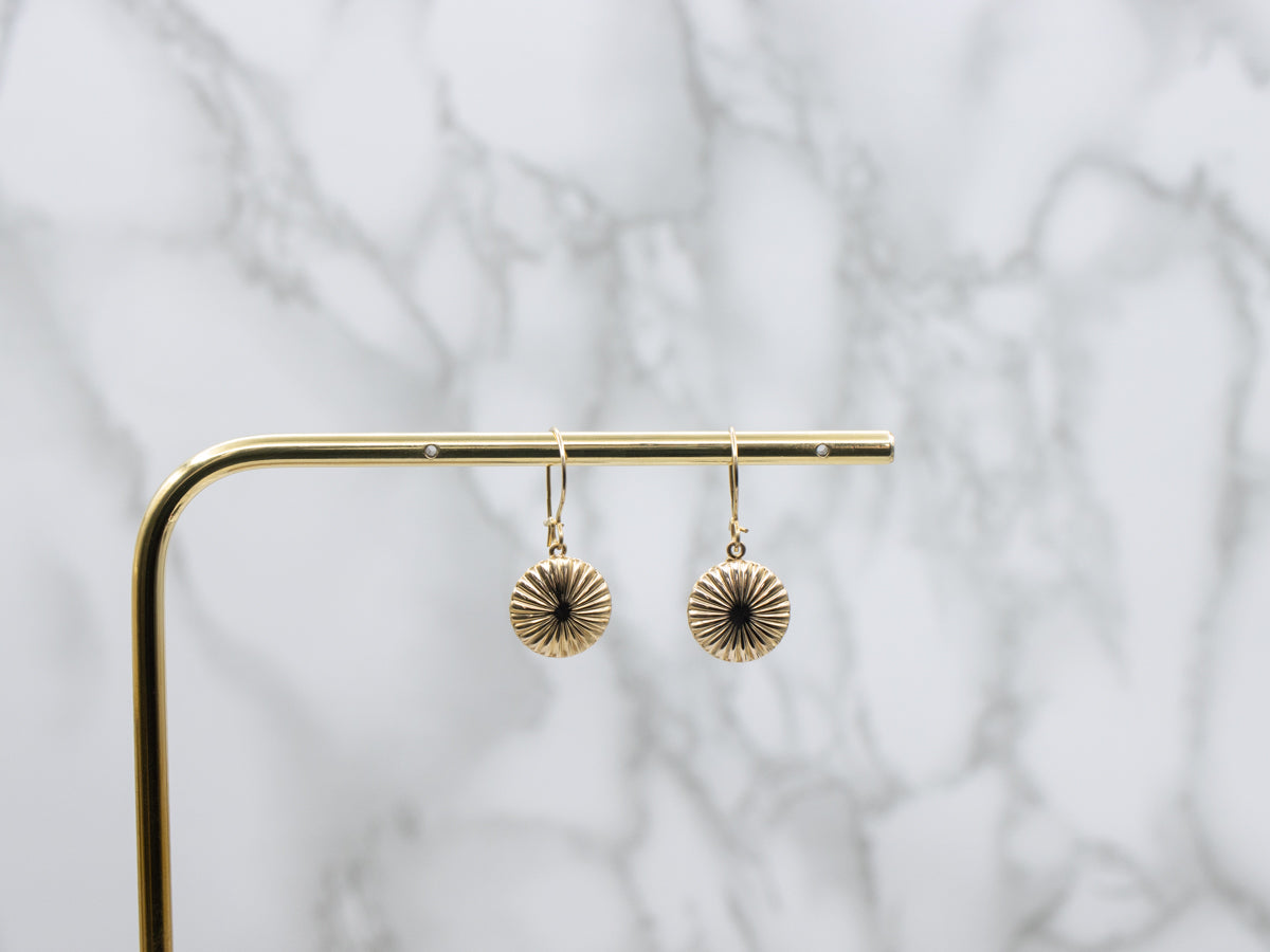 Vintage Radiating Gold Disc Drop Earrings