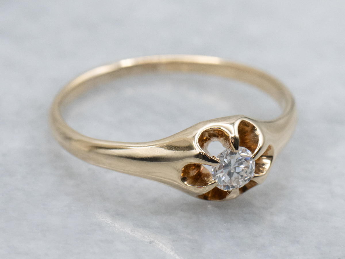 Sweet Antique Gold Belcher Set Diamond Engagement Ring