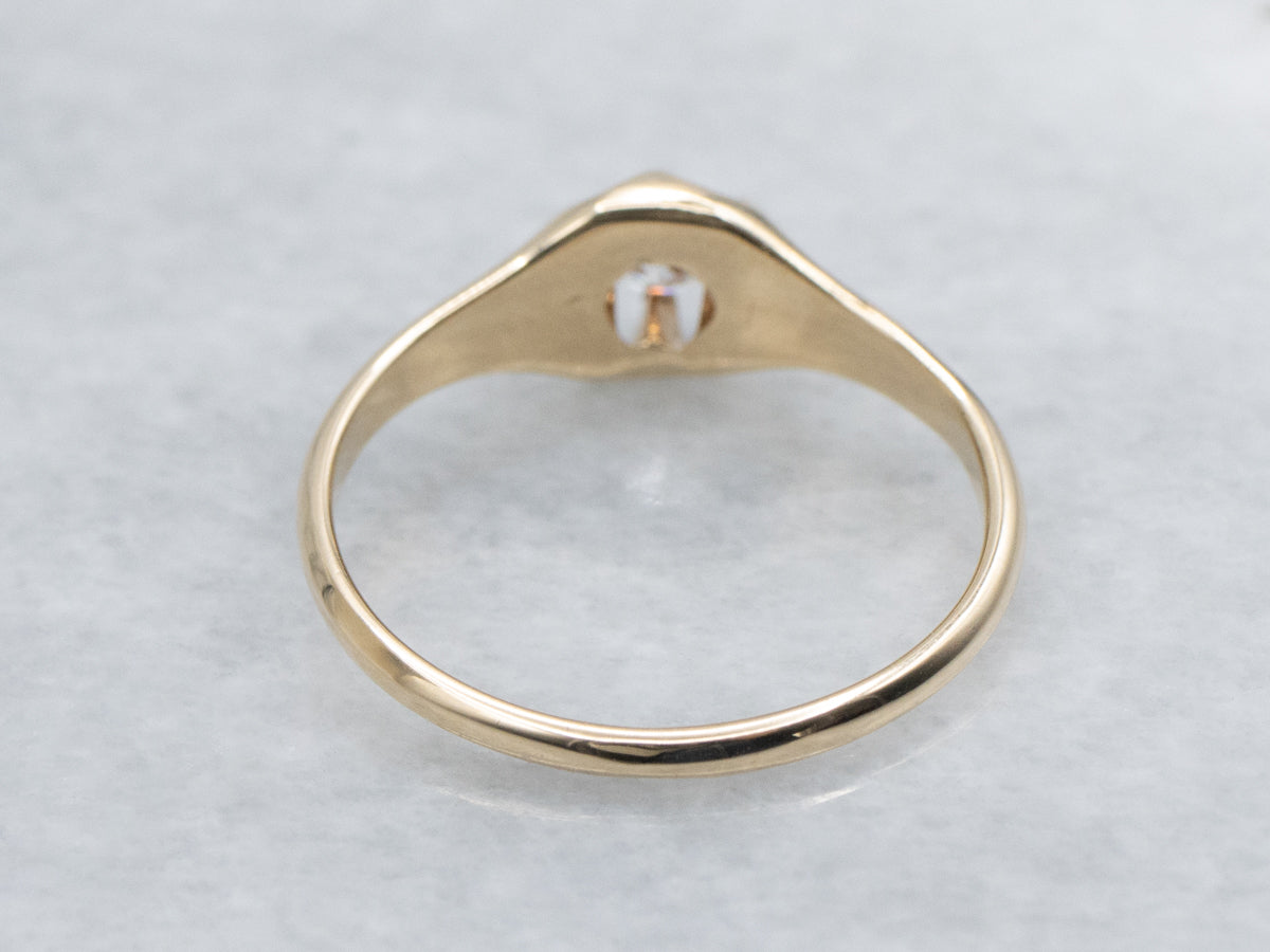 Sweet Antique Gold Belcher Set Diamond Engagement Ring