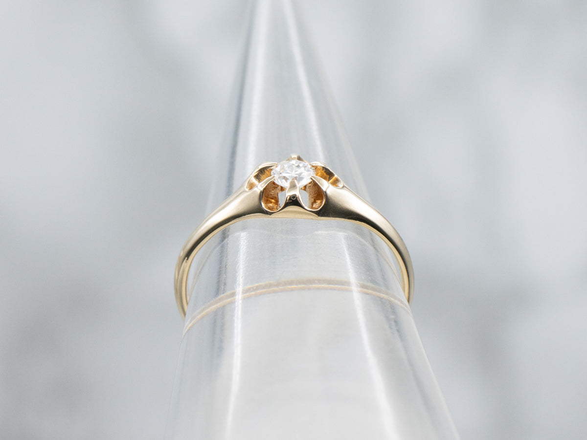 Sweet Antique Gold Belcher Set Diamond Engagement Ring