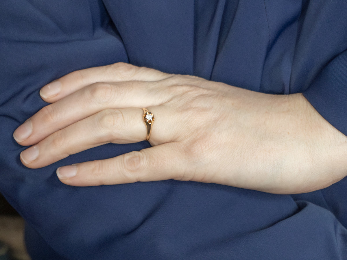 Sweet Antique Gold Belcher Set Diamond Engagement Ring