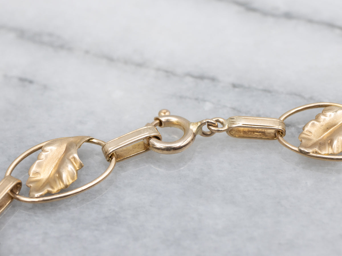 Mid-Century Aquamarine and Gold Botanical Link Bracelet