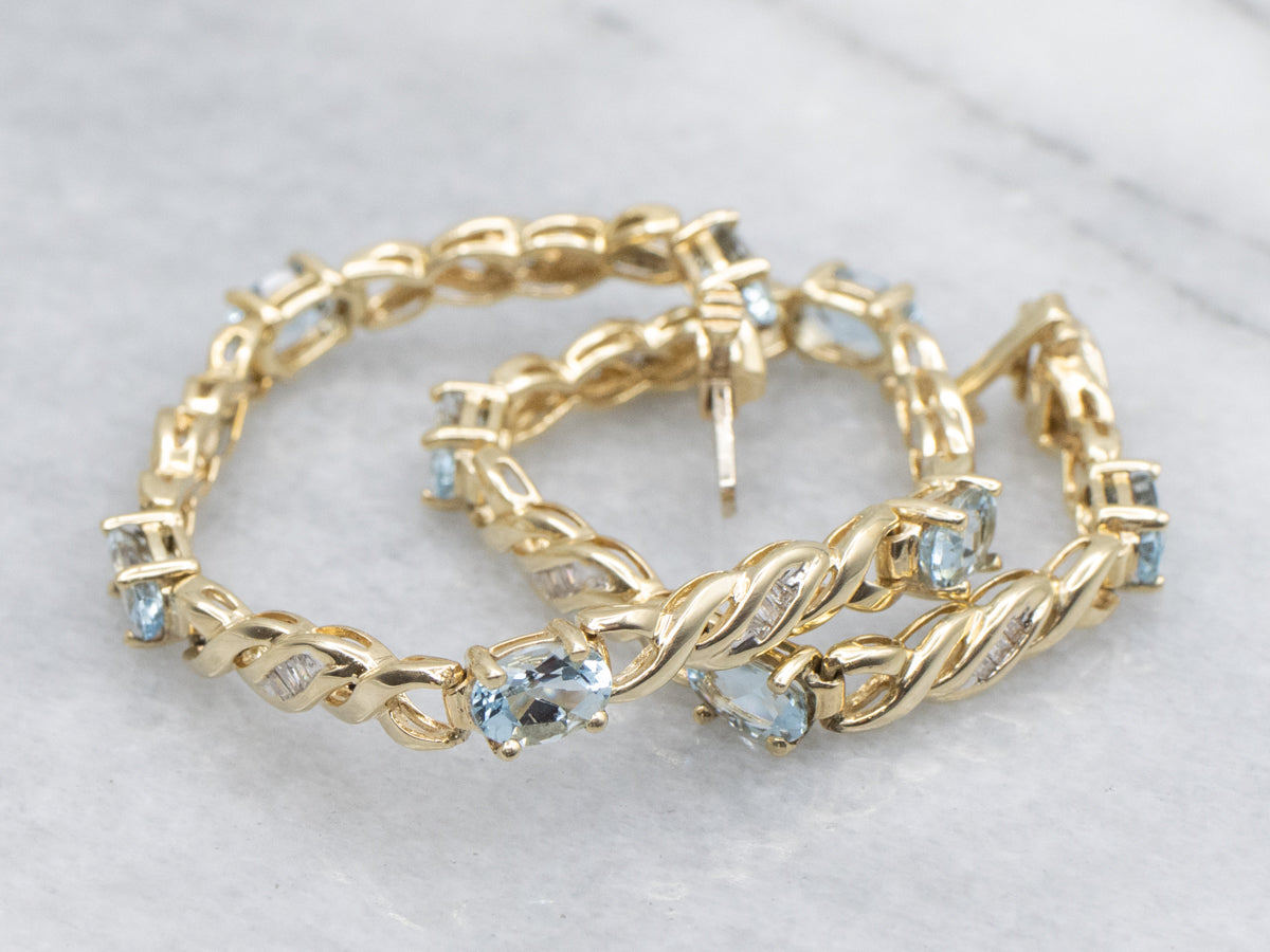 Twisting Gold Aquamarine and Diamond Link Bracelet