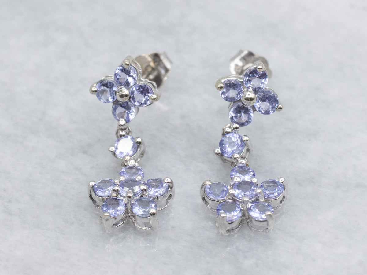 Sweet Floral Tanzanite White Gold Drop Earrings
