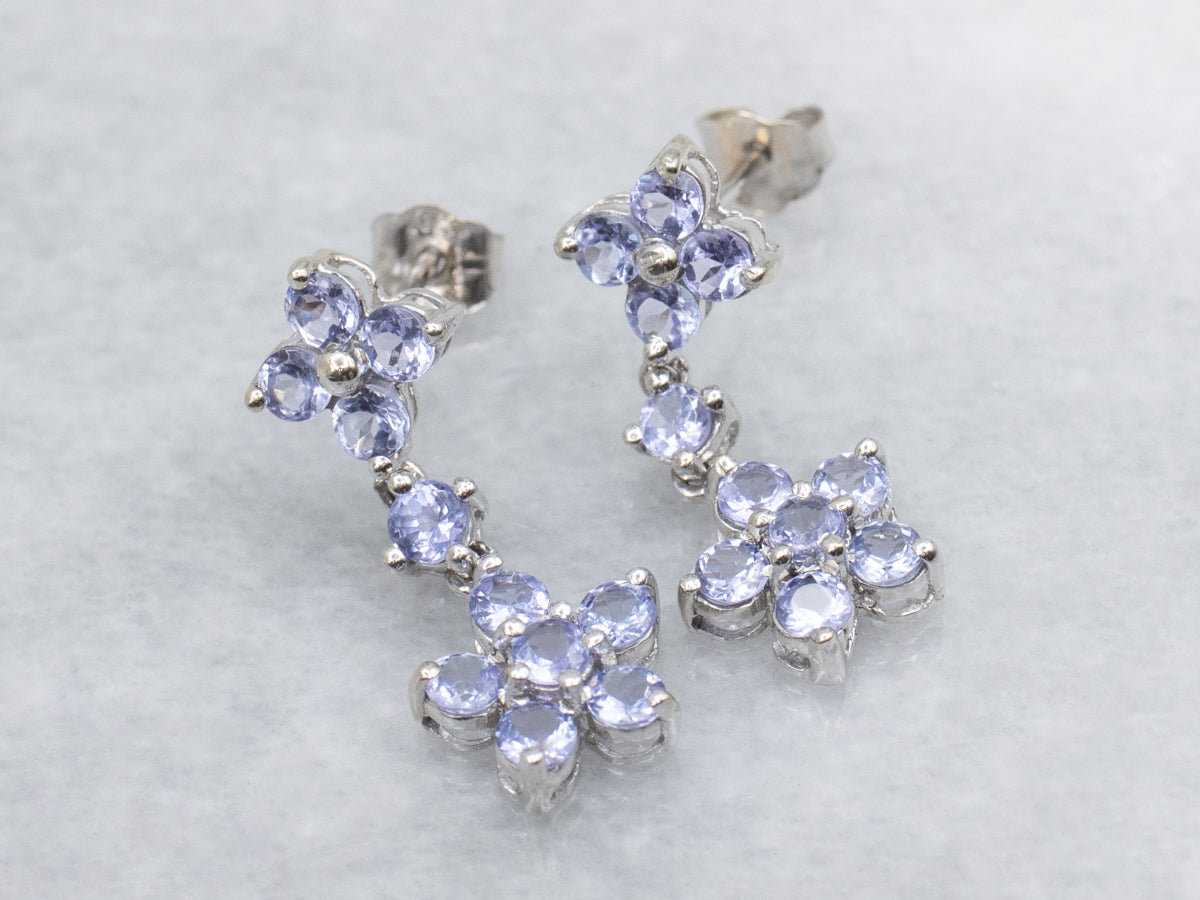 Sweet Floral Tanzanite White Gold Drop Earrings
