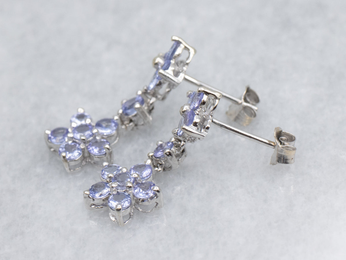 Sweet Floral Tanzanite White Gold Drop Earrings