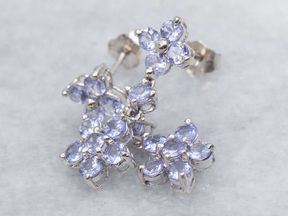 Sweet Floral Tanzanite White Gold Drop Earrings