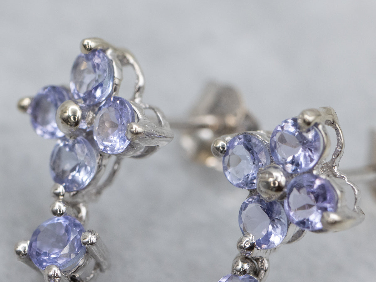 Sweet Floral Tanzanite White Gold Drop Earrings