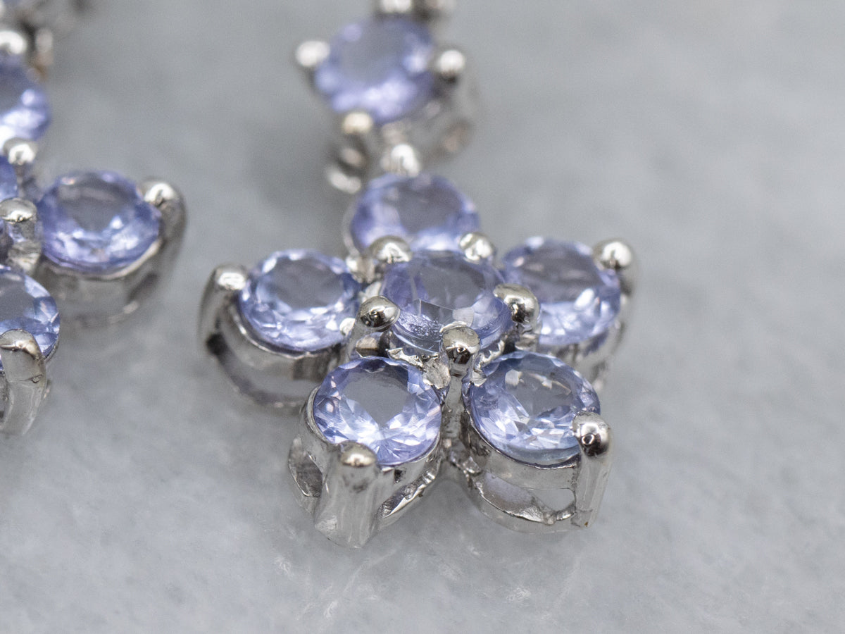 Sweet Floral Tanzanite White Gold Drop Earrings