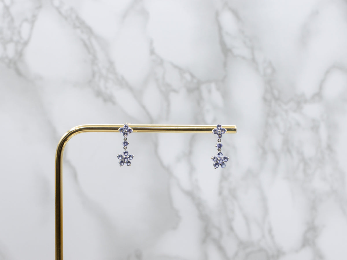 Sweet Floral Tanzanite White Gold Drop Earrings