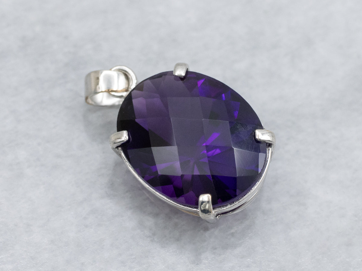 Oval Cut Amethyst Solitaire White Gold Pendant