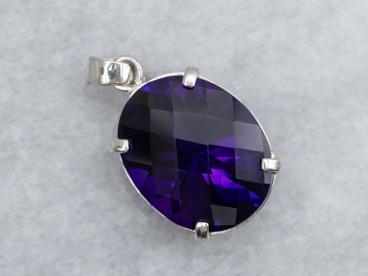 Oval Cut Amethyst Solitaire White Gold Pendant