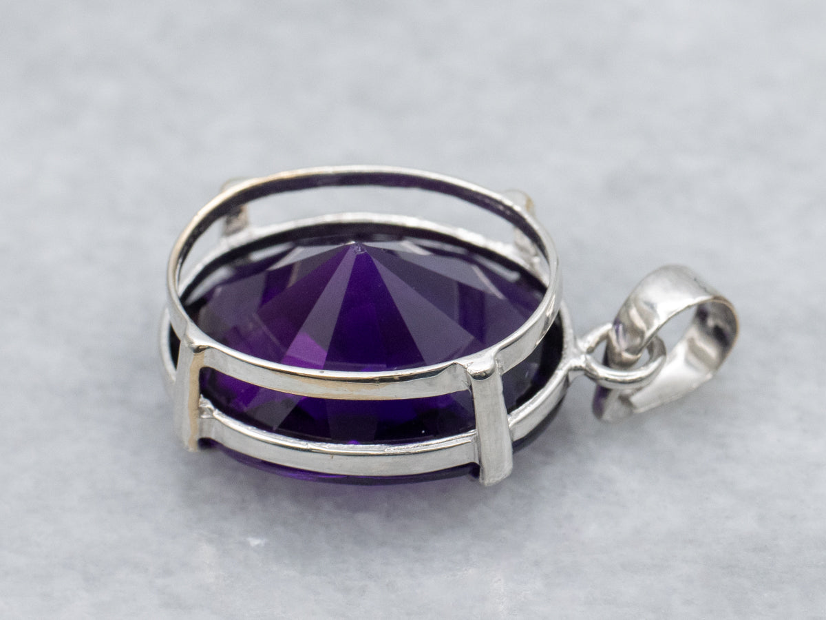 Oval Cut Amethyst Solitaire White Gold Pendant