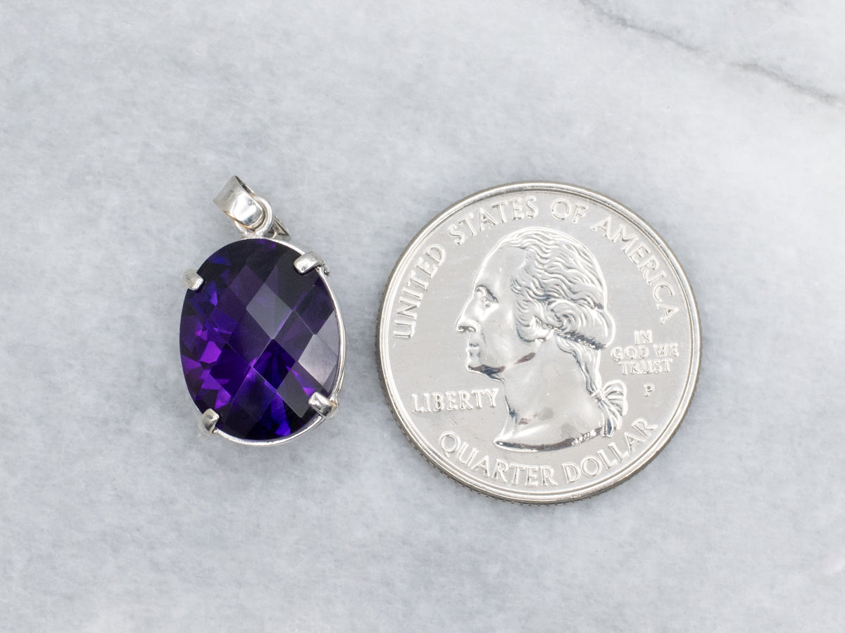 Oval Cut Amethyst Solitaire White Gold Pendant