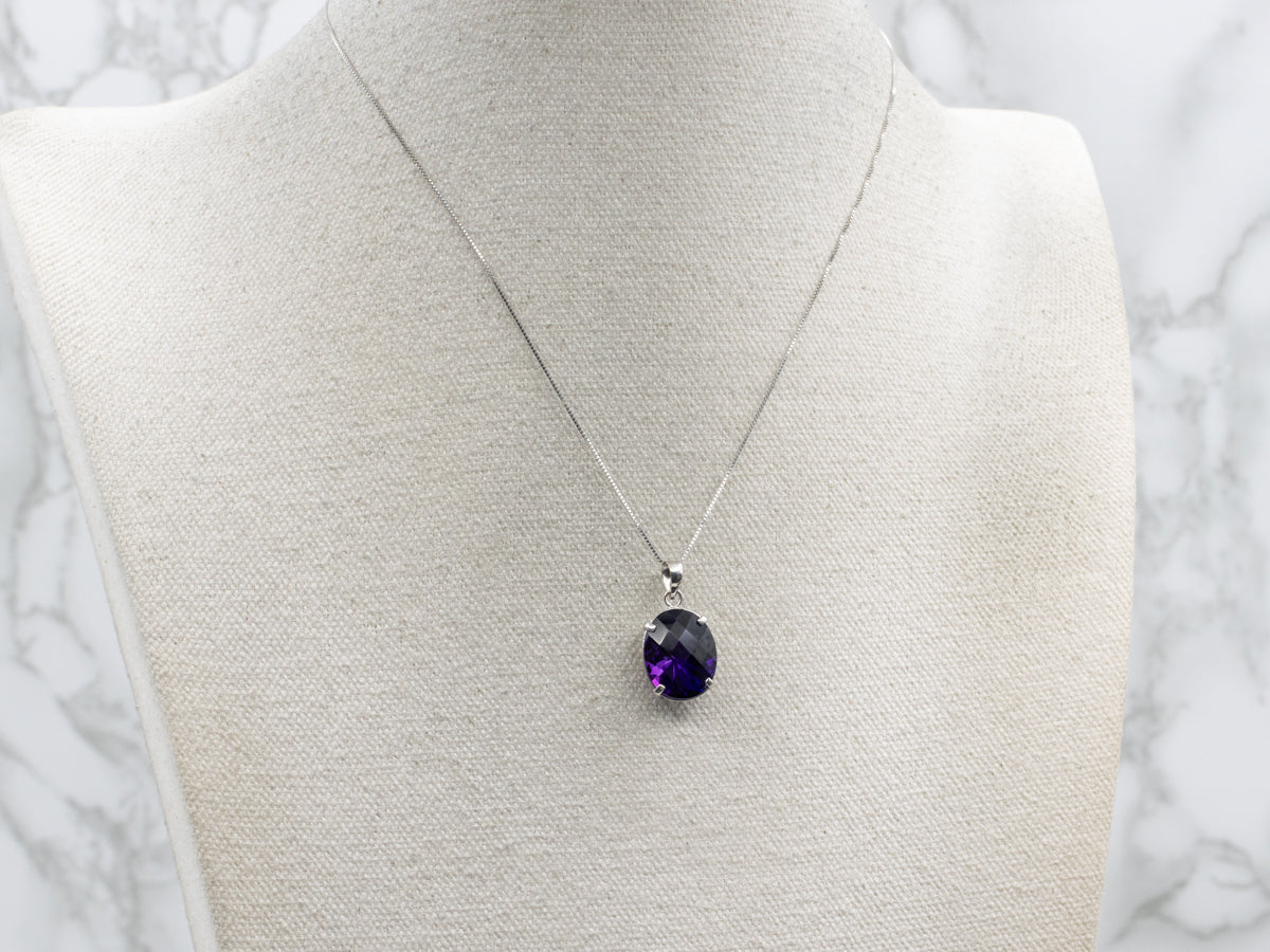 Oval Cut Amethyst Solitaire White Gold Pendant