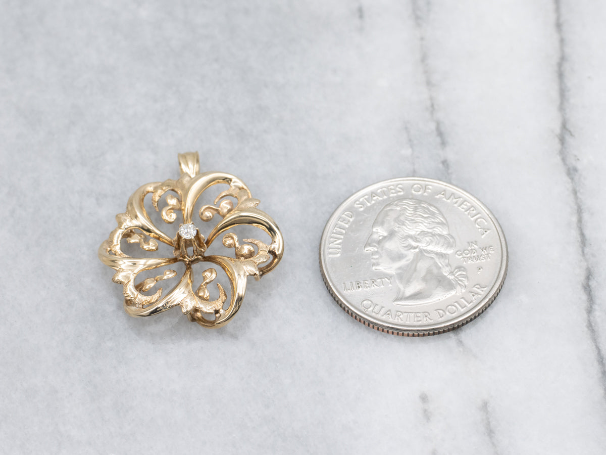 Victorian Old Mine Cut Diamond Swirling Yellow Gold Pendant