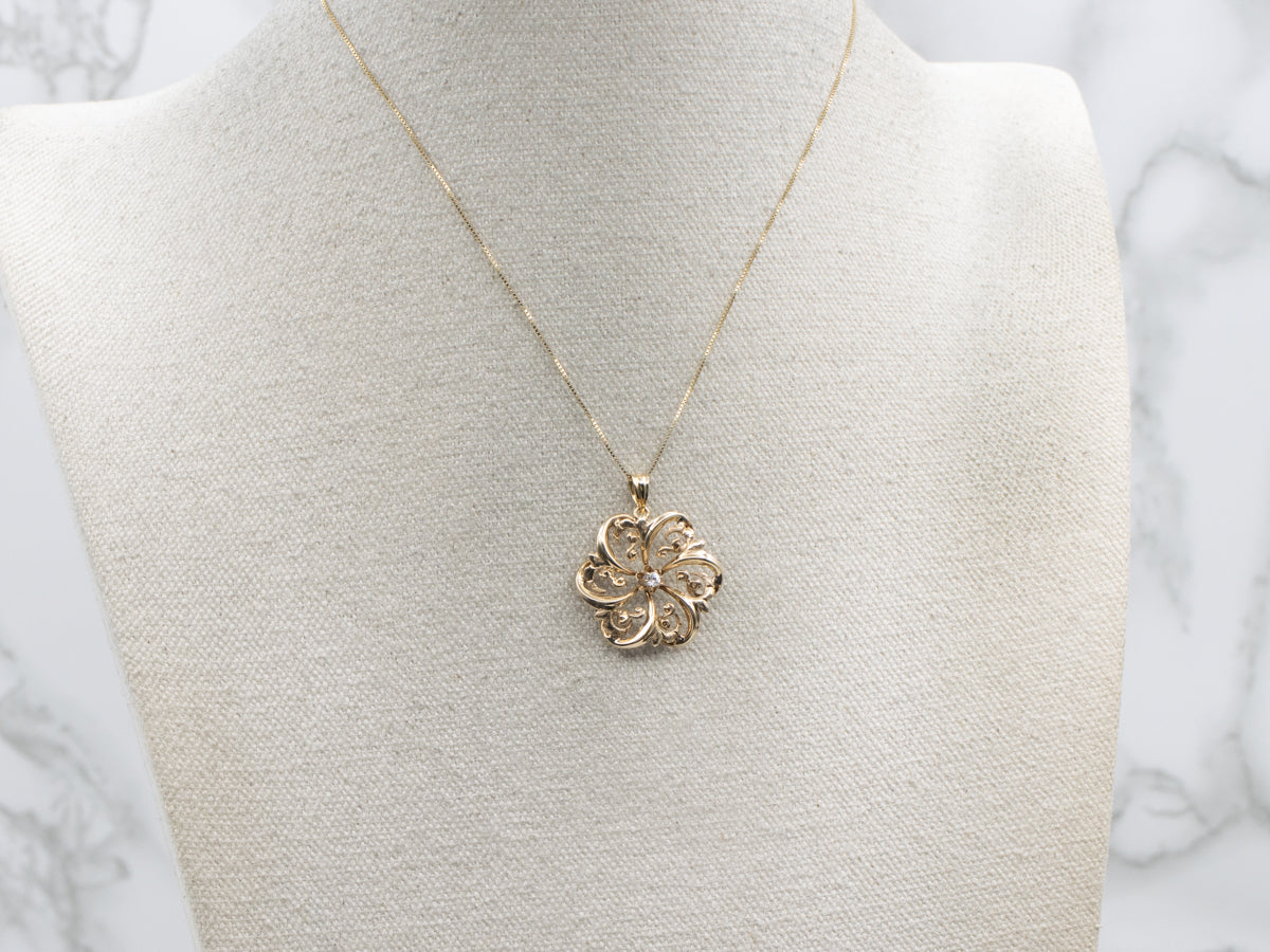 Victorian Old Mine Cut Diamond Swirling Yellow Gold Pendant