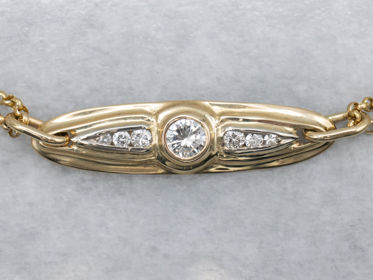 Retro Bezel Set Diamond Yellow Gold Double Strand Rolo Chain Bracelet