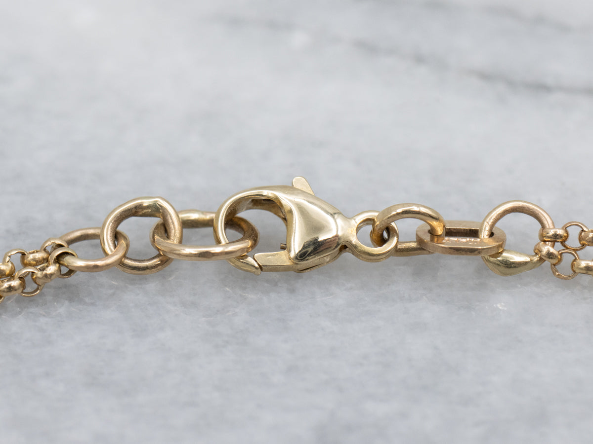 Retro Bezel Set Diamond Yellow Gold Double Strand Rolo Chain Bracelet