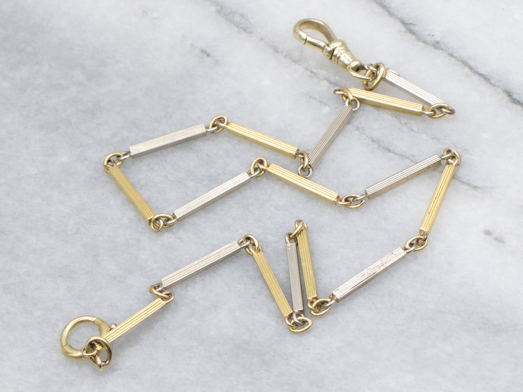 Vintage Two-Tone Gold Pocket Watch Chain with Dog-Clip Clasp