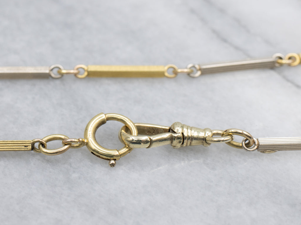 Vintage Two-Tone Gold Pocket Watch Chain with Dog-Clip Clasp