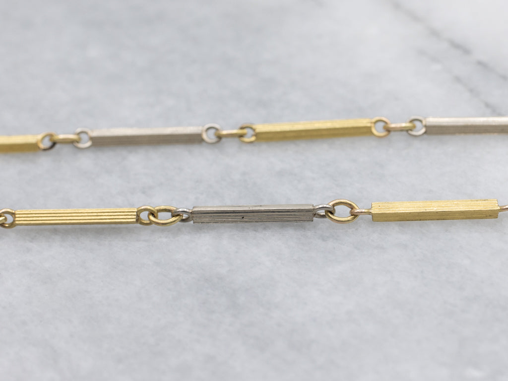 Vintage Two-Tone Gold Pocket Watch Chain with Dog-Clip Clasp
