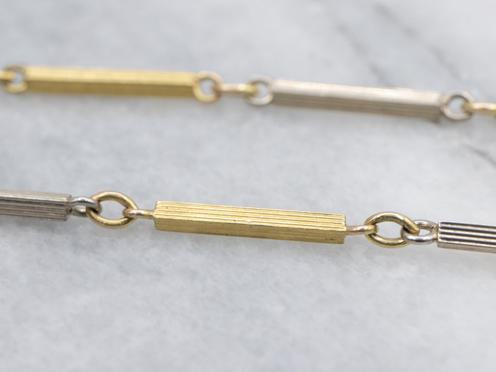 Vintage Two-Tone Gold Pocket Watch Chain with Dog-Clip Clasp