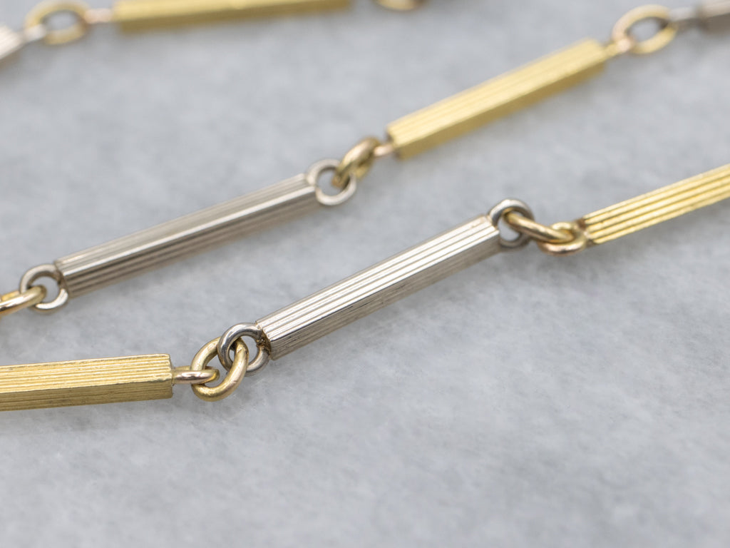 Vintage Two-Tone Gold Pocket Watch Chain with Dog-Clip Clasp