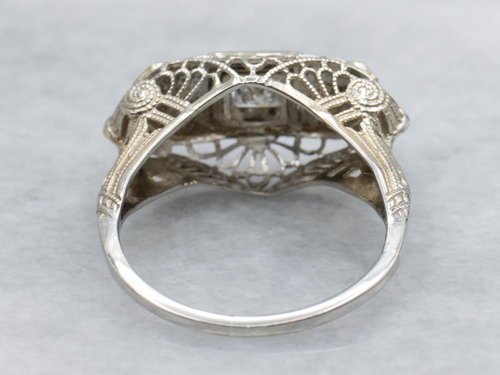 Princess Cut Art Deco Three Stone Diamond Ring