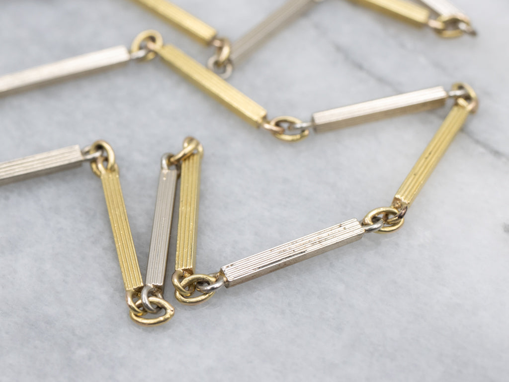 Vintage Two-Tone Gold Pocket Watch Chain with Dog-Clip Clasp