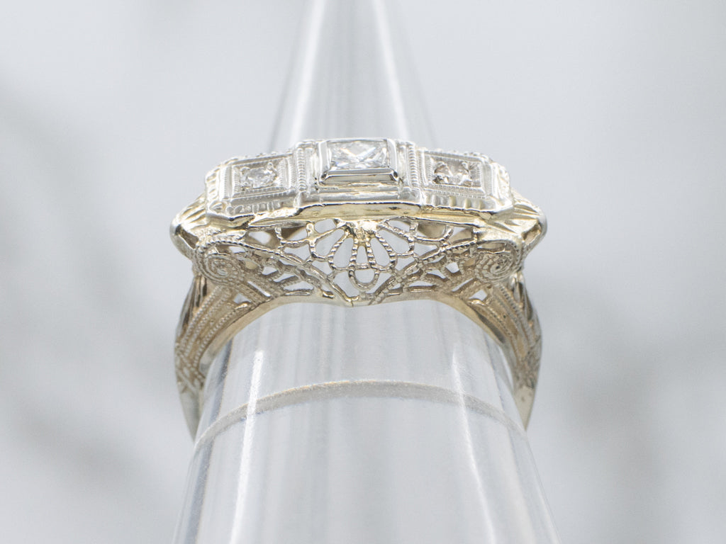 Princess Cut Art Deco Three Stone Diamond Ring