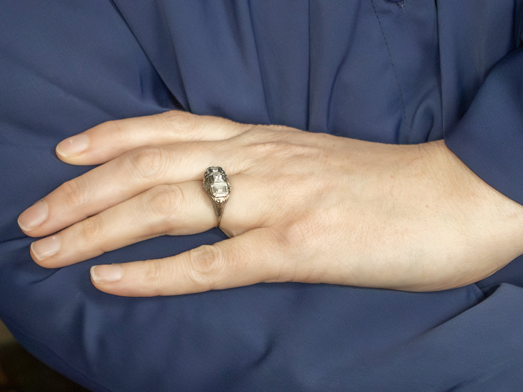 Princess Cut Art Deco Three Stone Diamond Ring