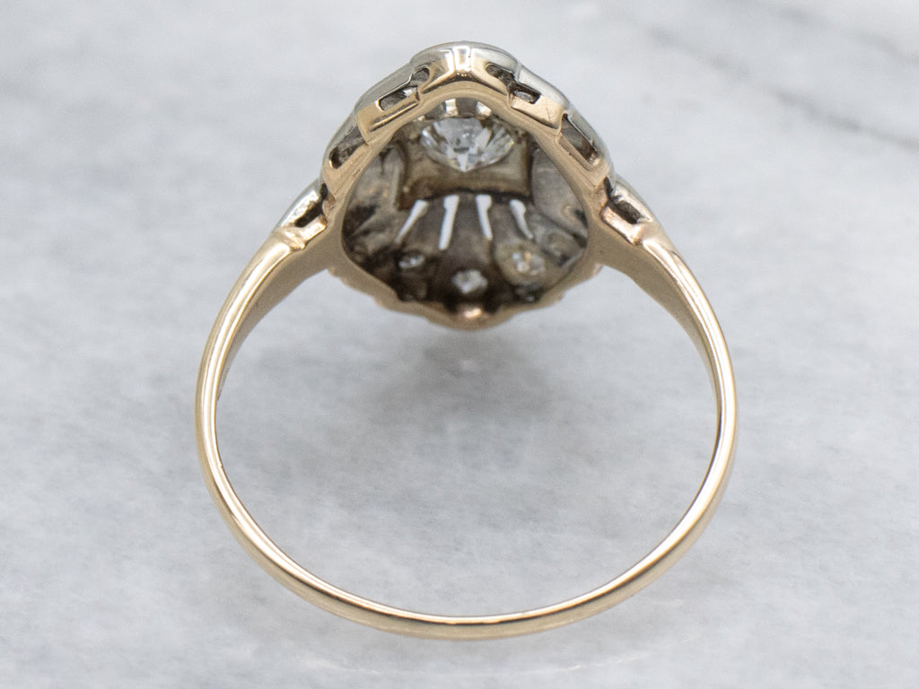 Antique Gold Filigree European Cut Diamond Dinner Ring