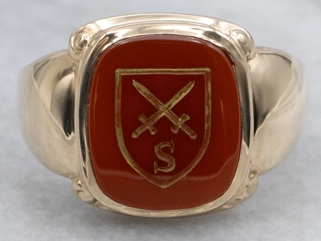 Carnelian German Army Infantry School Men's Statement Ring