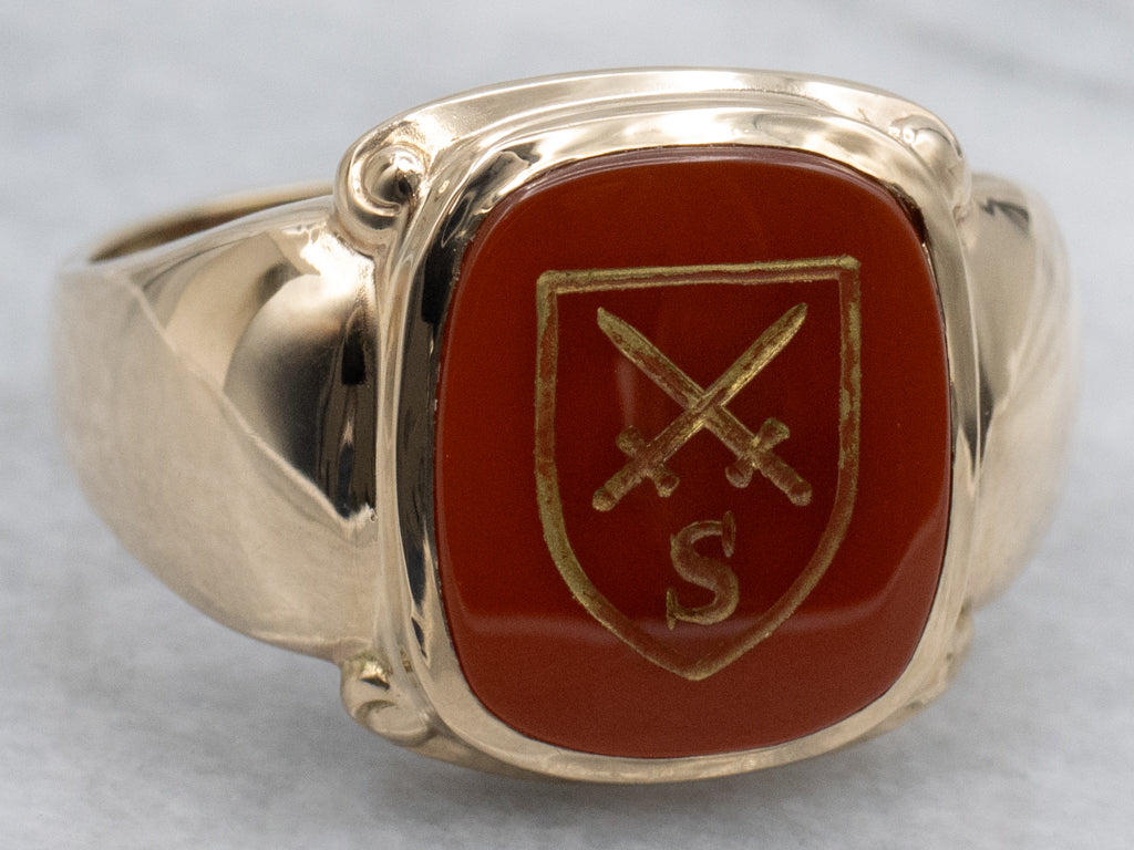 Carnelian German Army Infantry School Men's Statement Ring