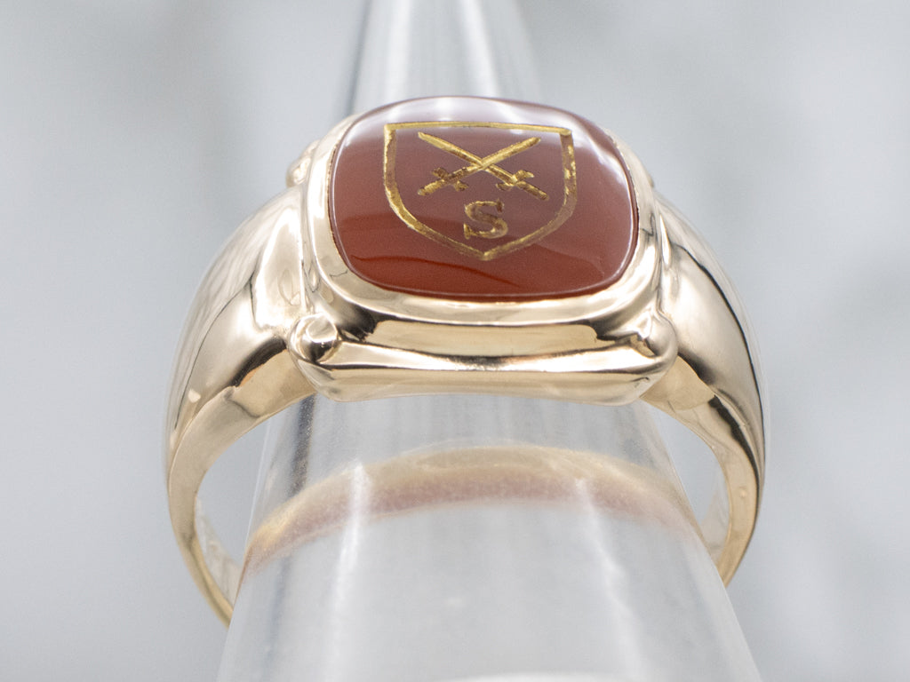 Carnelian German Army Infantry School Men's Statement Ring