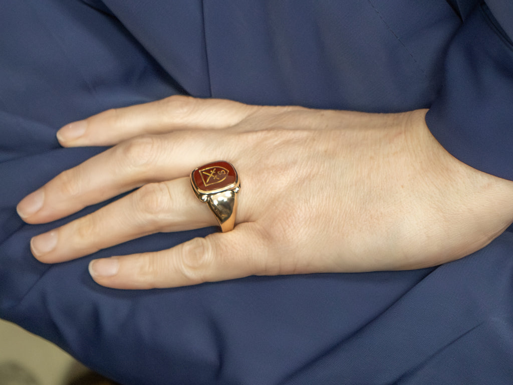 Carnelian German Army Infantry School Men's Statement Ring