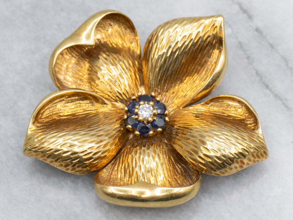 Vintage 18-Karat Gold Diamond and Sapphire Tiffany & Co. Dogwood Flowe