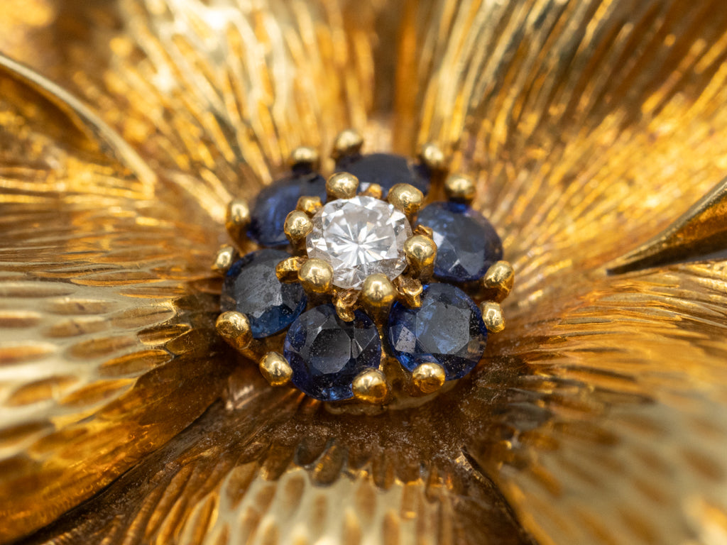 Vintage 18-Karat Gold Diamond and Sapphire Tiffany & Co. Dogwood Flower Brooch