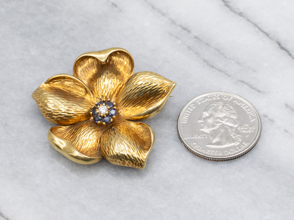 Vintage 18-Karat Gold Diamond and Sapphire Tiffany & Co. Dogwood Flower Brooch