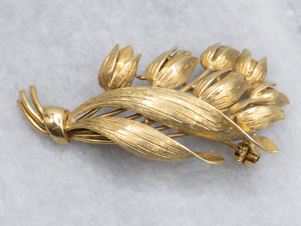 Vintage Tiffany & Co. 18-Karat Italian Gold Tulip Floral Bouquet Brooch
