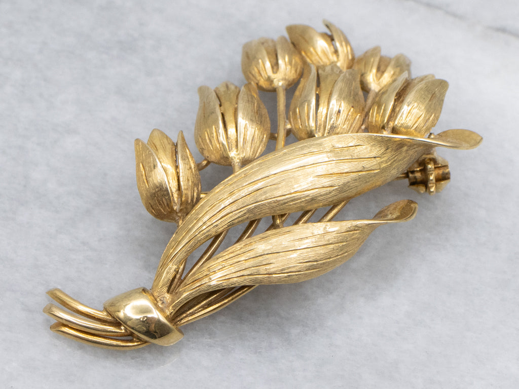 Vintage Tiffany & Co. 18-Karat Italian Gold Tulip Floral Bouquet Brooch