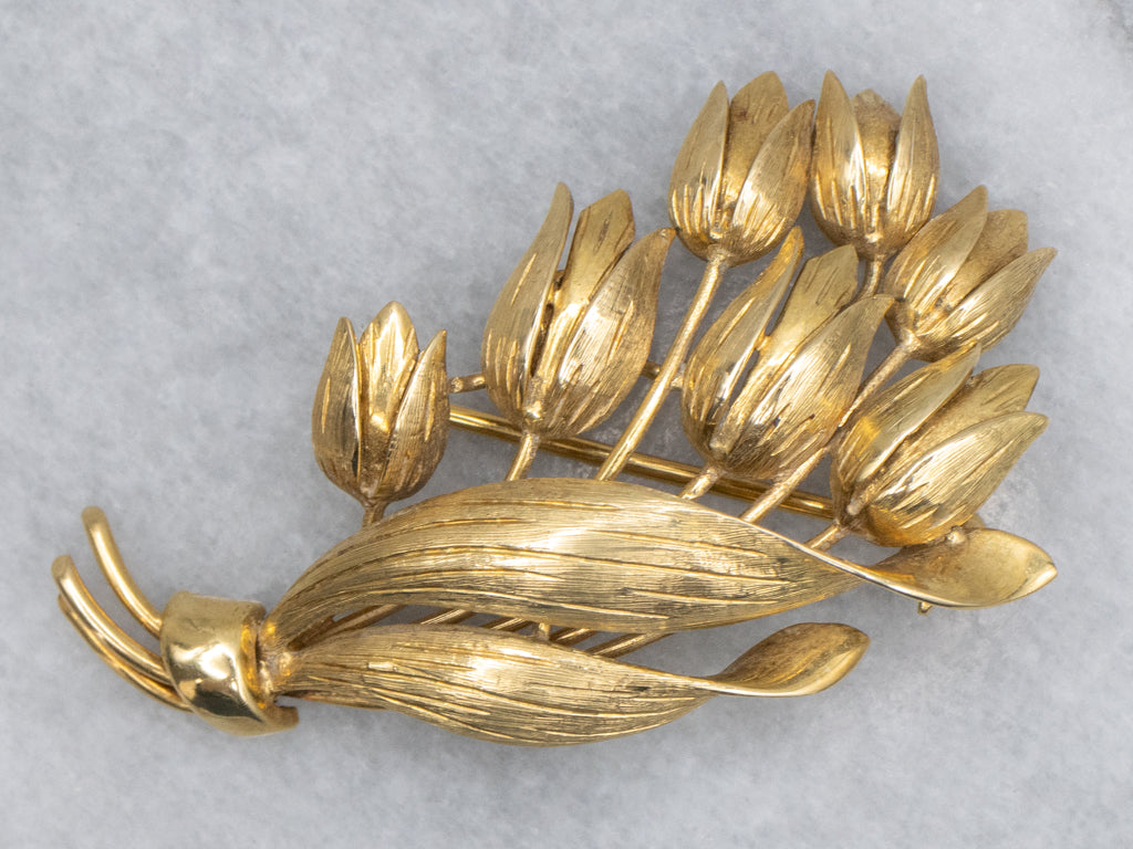 Vintage Tiffany & Co. 18-Karat Italian Gold Tulip Floral Bouquet Brooch