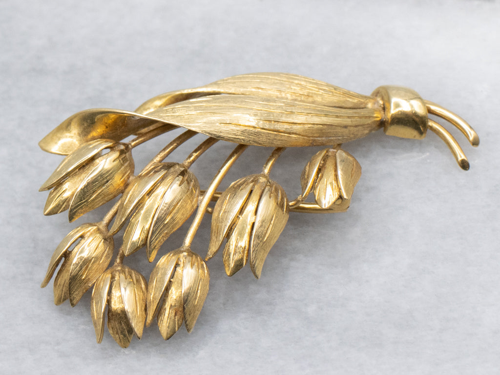 Vintage Tiffany & Co. 18-Karat Italian Gold Tulip Floral Bouquet Brooch