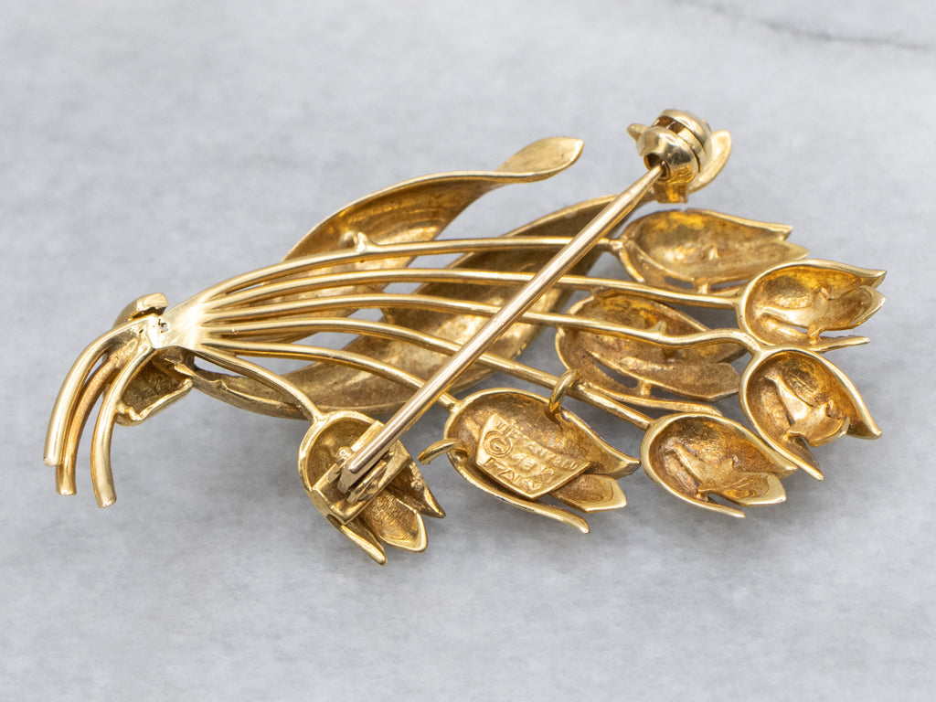 Vintage Tiffany & Co. 18-Karat Italian Gold Tulip Floral Bouquet Brooch