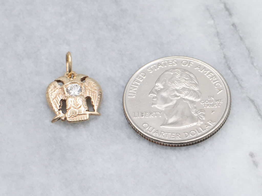 Masonic European Cut Diamond Double-Headed Eagle Gold Pendant