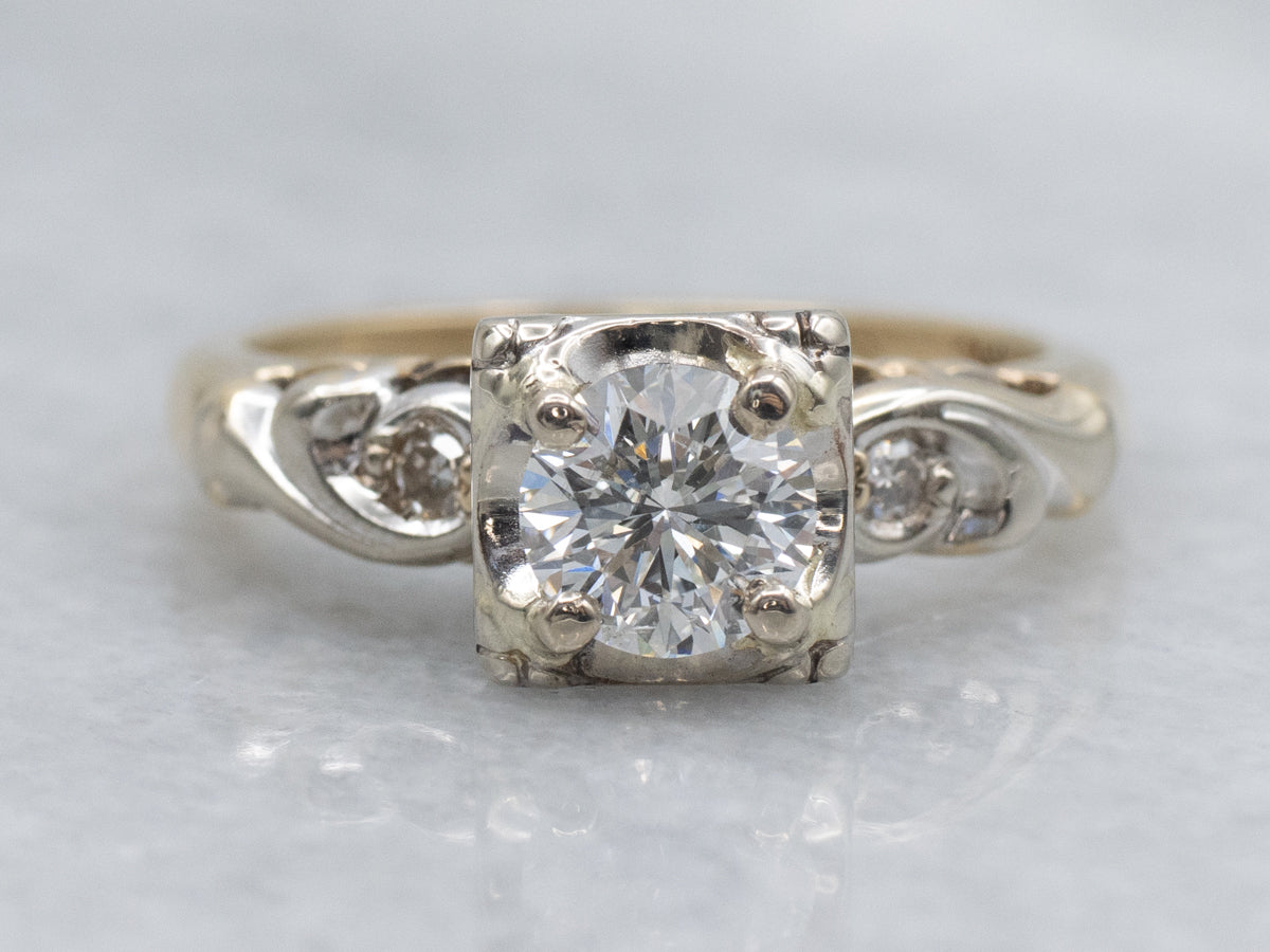 Retro Era Round Brilliant Diamond Engagement Ring